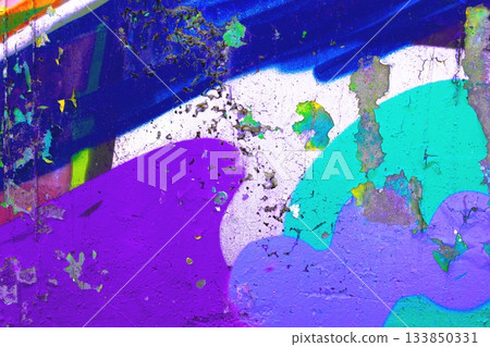 Abstract Graffiti Wall in Vibrant Purple, Blue, Green for Funky Y2K, 90s Aesthetic 133850331