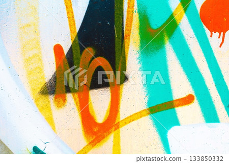Abstract Graffiti Art in Vibrant Orange, Teal, Black for Modern 90s Style 133850332
