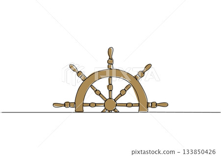 Single continuous line drawing ship control cut in half. The steering gear. The system used to control the direction of the ship's motion. National Maritime Day. One line design vector illustration Single continuous line drawing ship control cut in half. The steering gear. The system used to control the direction of the ship's motion. National Maritime Day. One line design vector illustration 133850426