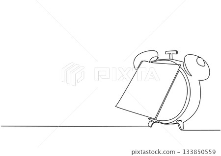 Single one line drawing alarm clock with memo paper attached. Deadline reminder message is getting closer. The important sticky notes. National Memo Day. Continuous line design graphic illustration 133850559