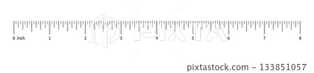 Measuring chart, ruler scale with 8 inches with numbers. Length measurement distance, height, math. Sewing tool template. Measuring chart, ruler scale with 8 inches with numbers. Length measurement distance, height, math. Sewing tool template. 133851057