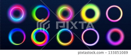 Set of rainbow light halo circles 133851089