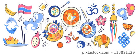 Thailand culture and tourism doodle collection 133851129