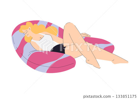 Woman Sleep on Soft Pillow Have Sweet Dreams Vector Illustration 133851175
