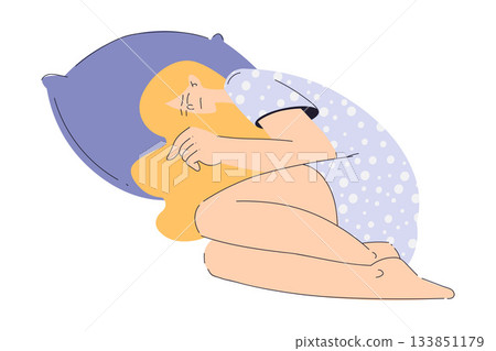 Sleepless Woman at Night Suffer from Insomnia Vector Illustration 133851179