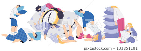 Sleeping Tired Man and Woman Character with Soft Pillow Vector Set Sleeping Tired Man and Woman Character with Soft Pillow Vector Set 133851191