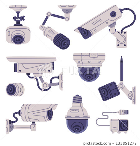 Wireless Security Camera as Closed-circuit Television Transmitting Video and Audio Signal Vector Set 133851272