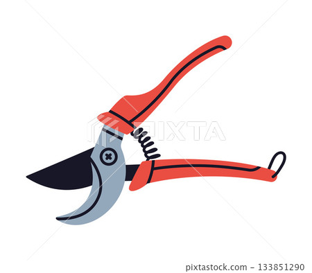 Pair of Scissors and Garden Pruner or Clipper as Hand-operated Shearing Tool Vector Illustration 133851290