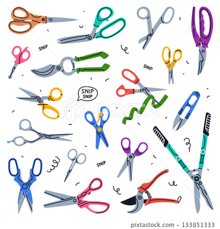 Pair of Scissors as Hand-operated Shearing Tool Vector Set 133851333