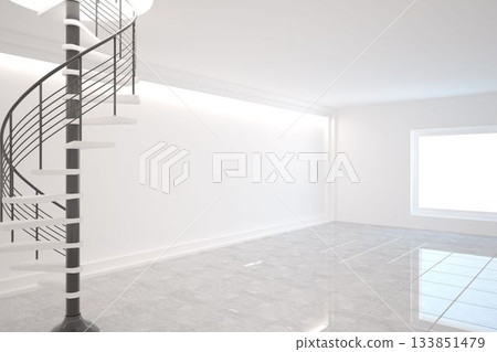 Digitally generated room with winding stairs 133851479
