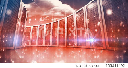 Digitally generated image of red server room Digitally generated image of red server room 133851492