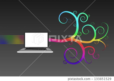 Laptop with colourful spiral design 133851529