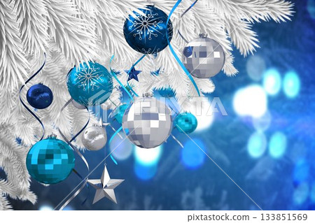 Christmas decorations hanging from branch Christmas decorations hanging from branch 133851569