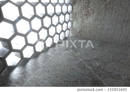 Building interior with hexagon wall Building interior with hexagon wall 133851605