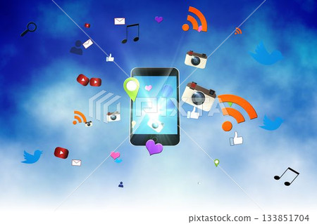 Floating smartphone application icons Floating smartphone application icons 133851704