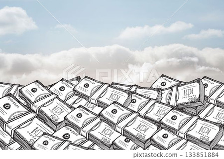 Dollar bills under cloudy sky 133851884