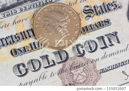US banknotes and silver certificates with gold dollar coin US banknotes and silver certificates with gold dollar coin 133852007