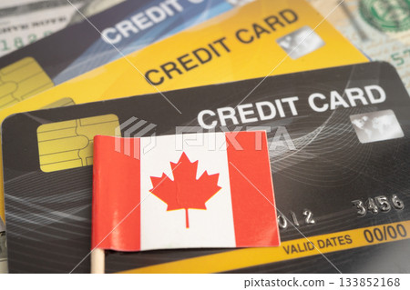 Canada flag on coin and banknote money, finance trading investment business currency. Canada flag on coin and banknote money, finance trading investment business currency. 133852168