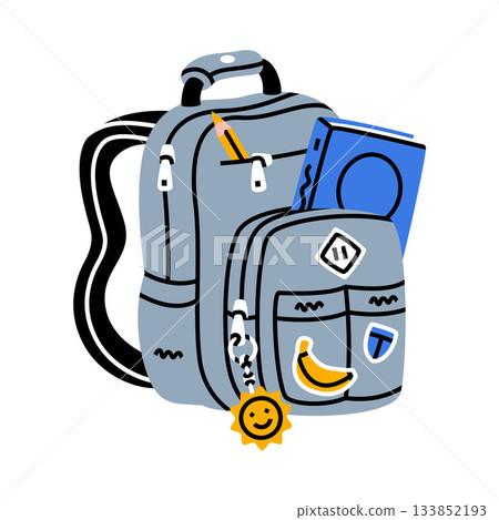 School Backpack with Stationery and Supplies Vector Illustration School Backpack with Stationery and Supplies Vector Illustration 133852193