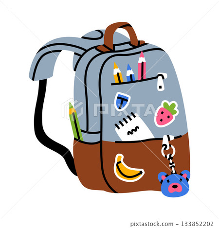 School Backpack with Stationery and Supplies Vector Illustration School Backpack with Stationery and Supplies Vector Illustration 133852202
