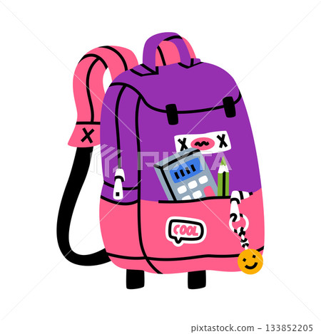 School Backpack with Stationery and Supplies Vector Illustration School Backpack with Stationery and Supplies Vector Illustration 133852205