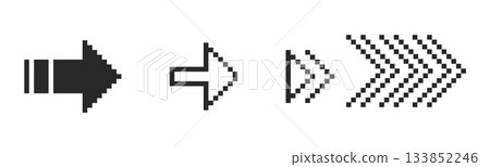 Pixel arrow set. Pixel art different directions 8 bit gaming console style sign. Interface icon. Collection Pixel arrow set. Pixel art different directions 8 bit gaming console style sign. Interface icon. Collection 133852246