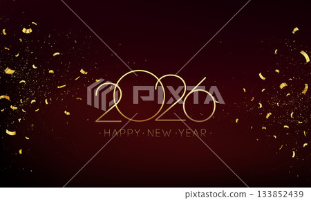 2026 Merry Christmas and Happy New Year Abstract Shiny Gold Glitter Decoration. Festive Background. Vector design element 133852439