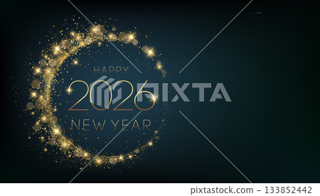 2026 Merry Christmas and Happy New Year Abstract Shiny Gold Circle Frame Glitter Decoration. Festive Background. Vector design element 2026 Merry Christmas and Happy New Year Abstract Shiny Gold Circle Frame Glitter Decoration. Festive Background. Vector design element 133852442