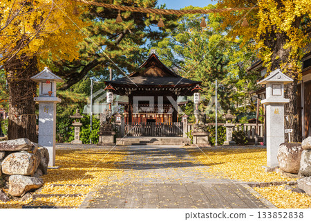 京都市伏見區淀城遺址公園、稻羽神社的深秋景色 133852838