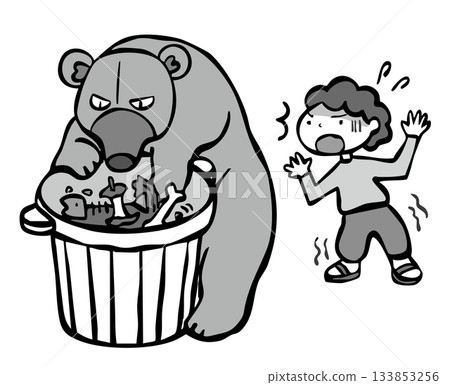 一隻熊在居民區翻找垃圾_黑白熊 133853256