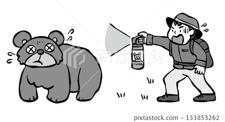 A person spraying bear repellent spray_Monochrome bear bear A person spraying bear repellent spray_Monochrome bear bear 133853262