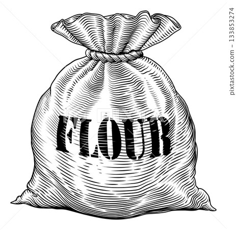 Sack Bag of Flour Concept Vintage Woodcut Style 133853274