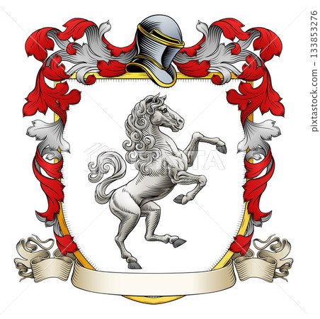Coat of Arms Crest Horse Heraldic Medieval Shield Coat of Arms Crest Horse Heraldic Medieval Shield 133853276