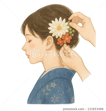 Women in traditional Japanese clothing, hair accessories, hair set 133853406