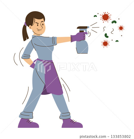 Cleaner in uniform with spray vector isolated 133853802