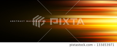 Black and orange modern wide abstract background with yellow and red glowing movement and high-speed light effect. 133853971