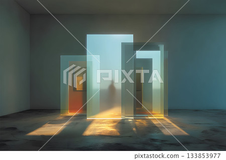 Abstract Minimalist Art with Transparent Panels and Soft Light Generative AI 133853977