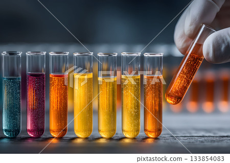 Colorful Chemical Reactions in Laboratory Test Tubes for Scientific Research Generative AI 133854083