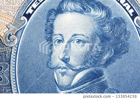 Pedro I of Brazil a closeup portrait from Brazilian money Pedro I of Brazil a closeup portrait from Brazilian money 133854238