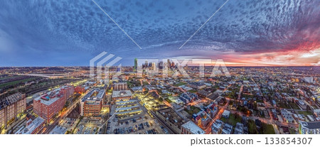Vibrant sunset panorama of Dallas skyline and urban districts 133854307