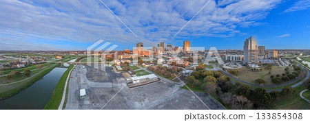 Drone view of Fort Worth skyline and Trinity River landscape Drone view of Fort Worth skyline and Trinity River landscape 133854308