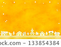 Warm yellow winter landscape background, starry sky and row of houses illustration 133854384