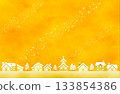 Warm yellow winter landscape background, starry sky and row of houses illustration 133854386