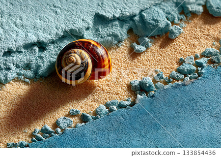 Seashell on Textured Blue and Tan Surface for Coastal Interior Design Generative AI Seashell on Textured Blue and Tan Surface for Coastal Interior Design Generative AI 133854436