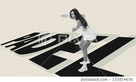 Exciting padel match in action at a vibrant sports facility during daytime 133854656