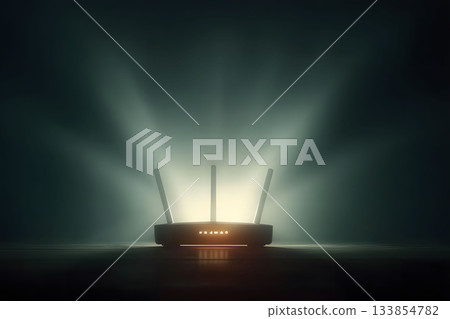 Wireless Router with Glowing Light Beams: Modern Connectivity and Technology Concept Generative AI 133854782