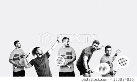 Exciting moments of a paddle tennis player in action during a practice session Exciting moments of a paddle tennis player in action during a practice session 133854836
