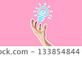 Creative idea light bulb illustration with hand against a pink background 133854844