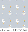 seamless minimal duck repeat pattern background, flat jpg illustration graphic design 133855042