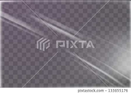 Realistic plastic shrink wrap with light streaks and glowing edges for packaging or 3D design 133855176